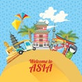 Asia detailed poster with cute objects.