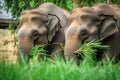 Asia Elephants family walking in the natural park, Animal wildlife habitat in the nature forest, beautiful of life, massive body Royalty Free Stock Photo