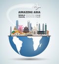 Asia famous Landmark paper art. Global Travel And Journey Infographic. Vector Flat Design Template.vector/illustration.Can be use Royalty Free Stock Photo