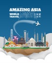 Asia famous Landmark paper art. Global Travel And Journey Infographic Bag. Vector Flat Design Template.vector/illustration.Can be Royalty Free Stock Photo