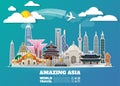 Asia famous Landmark paper art. Global Travel And Journey Infographic. Vector Flat Design Template.vector/illustration.Can be use