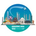 Asia famous Landmark paper art. Global Travel And Journey Infographic background. Vector Flat Design Royalty Free Stock Photo