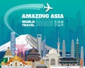 Asia famous Landmark paper art. Global Travel And Journey Royalty Free Stock Photo