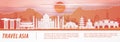 Asia famous landmark paper art with orange red color design