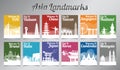 Asia famous landmark in silhouette design with multi color style