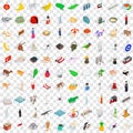 100 asia icons set, isometric 3d style