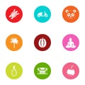 Asia inventory icons set, flat style