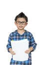 Asia kid waring glasses ready for a classroom on white background, Back to school Royalty Free Stock Photo