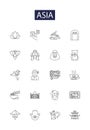 Asia line vector icons and signs. India, China, Japan, Korea, Thailand, Vietnam, Laos, Indonesia outline vector