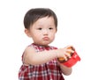 Asia little girl holding food box Royalty Free Stock Photo