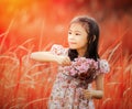 Asia little girl laughing in a meadow Royalty Free Stock Photo