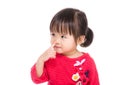 Asia little girl touch her nose Royalty Free Stock Photo