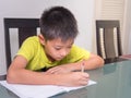 Asia little student boy studying and doing his homework Royalty Free Stock Photo