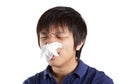 Asia man suffer from nose stuffy Royalty Free Stock Photo