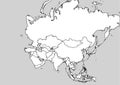 Asia map with black outline and white surface and gray ocean