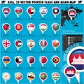 Asia Map and flags Pointer Icons set2 Royalty Free Stock Photo