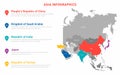 Asia map infographic template. Vector map with Asian countries and borders. World business infographic template for data,