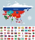 Asia map jointed with country flags. All asian countries flags Royalty Free Stock Photo