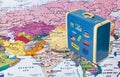 Asia map and travel case with stickers my photos Royalty Free Stock Photo