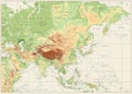 Asia Physical Map Retro White Royalty Free Stock Photo