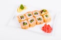 Asia. Rolls on a white plate on a white background