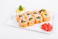 Asia. Rolls on a white plate on a white background