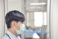Asia scientist work in white