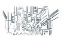 Asia Seul street sketch vector city illustration