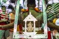 Asia/Singapore - Feb 8 2020 : Devotee carrying kavadi preparing for ceremony prayers blessings during Thaipusam festival. Hindu Royalty Free Stock Photo