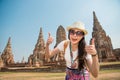 Asia student tourist girl at Wat Chaiwatthanaram Royalty Free Stock Photo