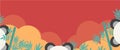 Asia style vector web banner with copy space, panda ears, bamboo, golden clouds on red background
