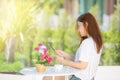 Asia teenager Women using her tablet. Royalty Free Stock Photo