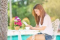 Asia teenager Women using her tablet. Royalty Free Stock Photo