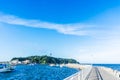 Enoshima island under blue sky in kamakura, Japan.