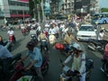 Asia Vietnam ho chi minh city road congestion chaos motorcyclist motorbike motorcycle scooters traffic jam busy intersection