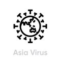 Asia Virus Spread, Globe Pandemic, Novel Coronavirus 2019-nCoV contamination icon. Editable line vector.