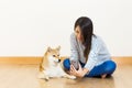 Asia woman and dog selfie Royalty Free Stock Photo