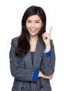 Asia woman finger pointing up Royalty Free Stock Photo