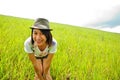 Asia woman in the grassland