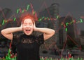 A asia woman stress and headache when stock market fall