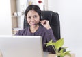 Asia women happy smiling customer support operator with headset Royalty Free Stock Photo