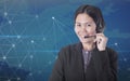 Asia women happy smiling customer support operator with headset Royalty Free Stock Photo