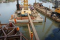 Asia worker, construction site, water, scaffold