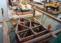 Asia worker, construction site, water, scaffold