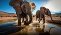 Asia mother elephant and her baby in the water, generative AI