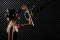 Asian Adult Woman sing a song loudly power sound Royalty Free Stock Photo