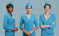 Asian, African and European stewardess team.