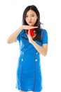 Asian air stewardess showing timeout signal