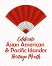 Asian American, Pacific Islander Heritage month vector vertical banner with traditional asian hand fan illustration Royalty Free Stock Photo