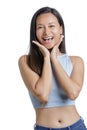 Asian American Woman showing emotions of happyness